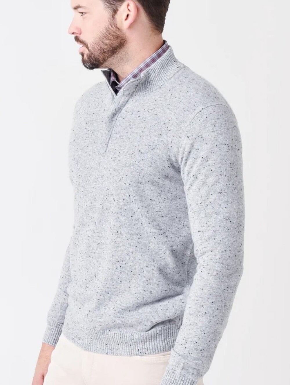 Johnnie-o Men's Light Gray Speckled Cashmere Quarter-Zip Sweater Sz L Minimalist